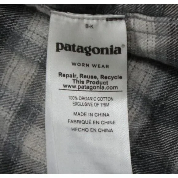 Patagonia Mens Organic Cotton Plaid Button-Up Shirt XXL Black & White - Picture 4 of 9